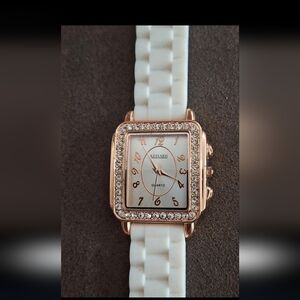 Vintage 90s Kessaris Silver Dial & Sparkling Rhinestones Rose Gold Ladies Watch